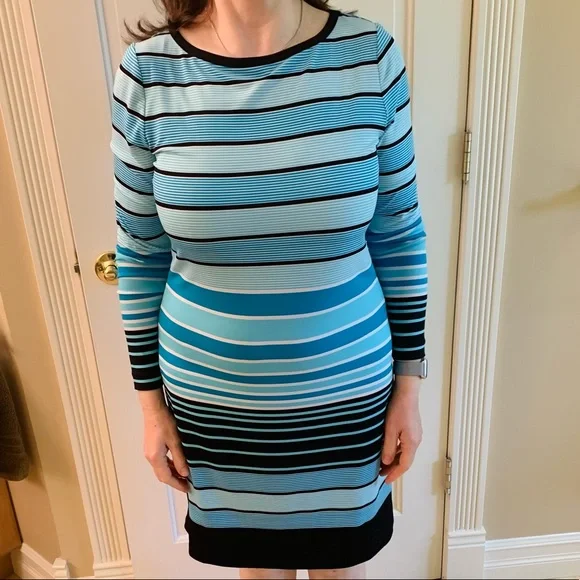 michael kors striped bodycon dress Michael Michael Kors, Zip-Detail Striped Dress, Blue, S